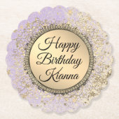 きらびやかなお洒落スターリーラベンダー誕生日 ペーパーコースター (正面)