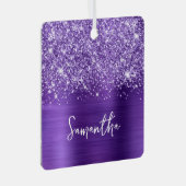 きらびやかなアメジストパープルグラーム名正方形の写真 メタルオーナメント (正面右)