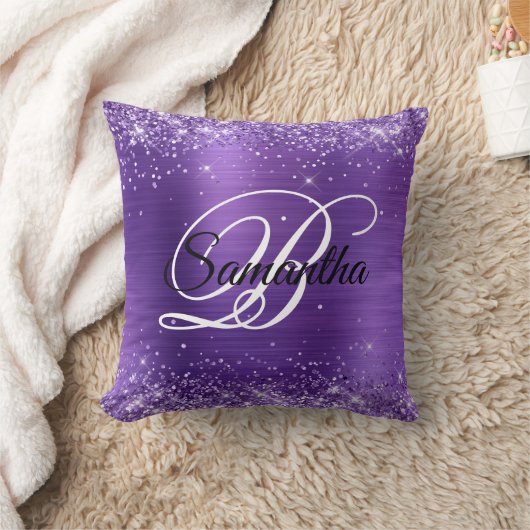 きらびやかなアメジストフォイルファンシーモノグラム クッション (ブランケット)