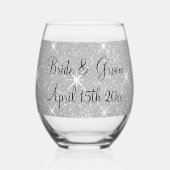 きらびやかなウェディングパーティー輝くシルバーグリッターカスタム ステムなしワイングラス (正面)