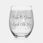 きらびやかなウェディングパーティー輝くシルバーグリッターカスタム ステムなしワイングラス (裏面)