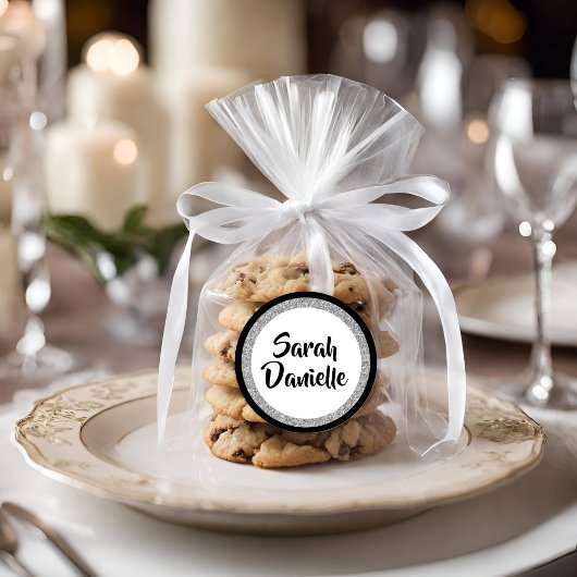 きらびやかなエレガントバルミツワーブラック&シルバー ラウンドシール