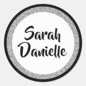 きらびやかなエレガントバルミツワーブラック&シルバー ラウンドシール (正面)