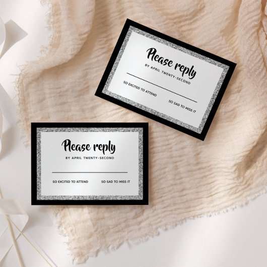 きらびやかなエレガントバルミツワーブラック&シルバー 出欠カード