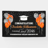 きらびやかなオレンジと黒の卒業バナー 横断幕 (横)