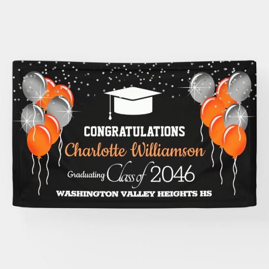 きらびやかなオレンジと黒の卒業バナー 横断幕 (横)