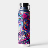 きらびやかなカラフルアニメの女の子アート ウォーターボトル (背面)