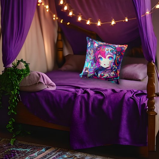 きらびやかなカラフルアニメの女の子アート クッション
