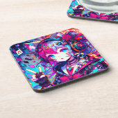 きらびやかなカラフルアニメの女の子アート コースター (左側)