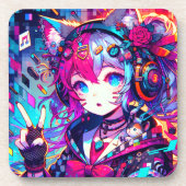 きらびやかなカラフルアニメの女の子アート コースター (正面)