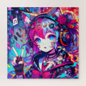 きらびやかなカラフルアニメの女の子アート ジグソーパズル (縦)