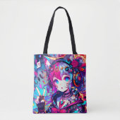 きらびやかなカラフルアニメの女の子アート トートバッグ (正面)