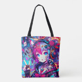きらびやかなカラフルアニメの女の子アート トートバッグ (裏面)