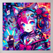 きらびやかなカラフルアニメの女の子アート ポスター (正面)