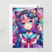 きらびやかなカラフルアニメの女の子アート ポストカード (正面/裏面)