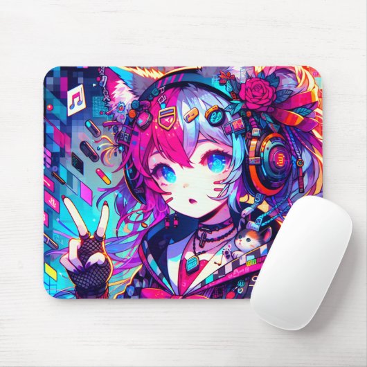 きらびやかなカラフルアニメの女の子アート マウスパッド (マウス)