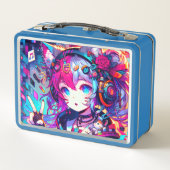 きらびやかなカラフルアニメの女の子アート メタルランチボックス (裏面)