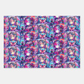 きらびやかなカラフルアニメの女の子アート ラッピングペーパーシート (正面3)