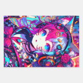 きらびやかなカラフルアニメの女の子アート ラッピングペーパーシート (正面2)
