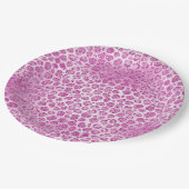 きらびやかなガーリーピンクのヒョウ柄 ペーパープレート (アングル)