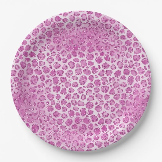きらびやかなガーリーピンクのヒョウ柄 ペーパープレート (正面)