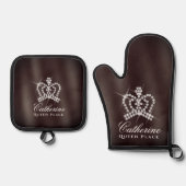 きらびやかなクラウンブラウン 鍋つかみ&鍋敷きセット (正面)