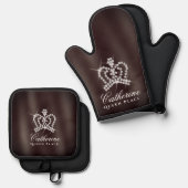 きらびやかなクラウンブラウン 鍋つかみ&鍋敷きセット (正面/裏面)