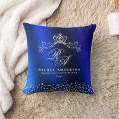 きらびやかなクラウンモノグラムブルー クッション (ブランケット)