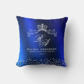 きらびやかなクラウンモノグラムブルー クッション (正面)