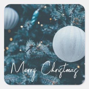 きらびやかなクリスマスツリーとクリスマスボール スクエアシール
