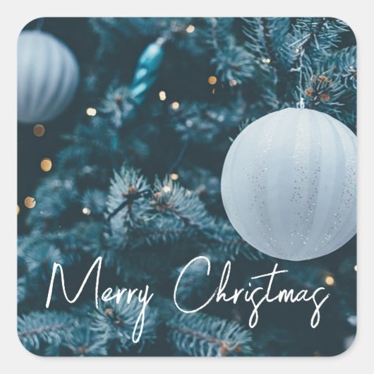きらびやかなクリスマスツリーとクリスマスボール スクエアシール (正面)
