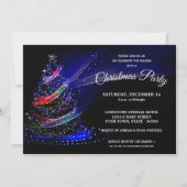 きらびやかなクリスマスツリーネイビースターリーホリデーパーティー 招待状 (正面)