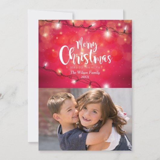 きらびやかなクリスマスライト写真 カード (正面)