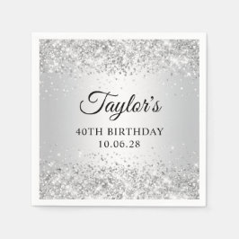 きらびやかなグラデーションシルバー40歳の誕生日 スタンダードカクテルナプキン