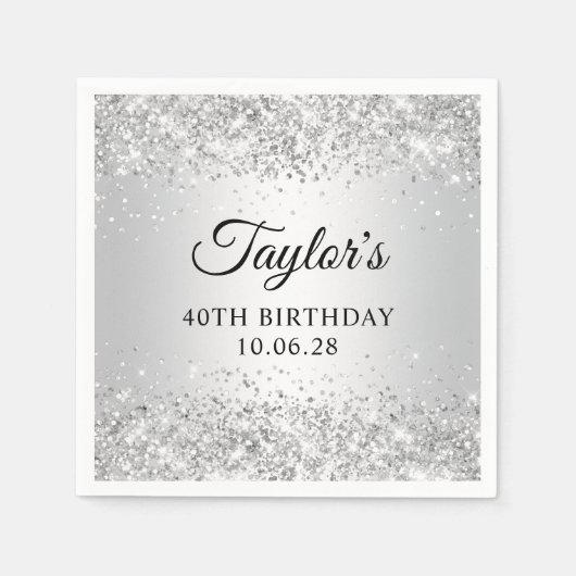 きらびやかなグラデーションシルバー40歳の誕生日 スタンダードカクテルナプキン (正面)