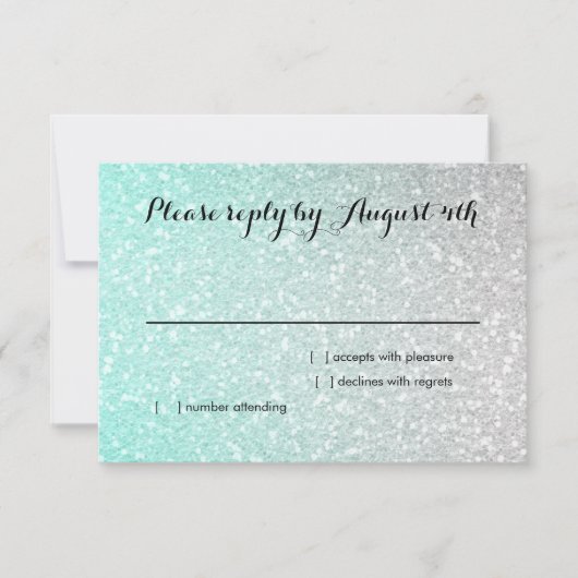 きらびやかなグラデーションRSVPアクア 出欠カード (正面)