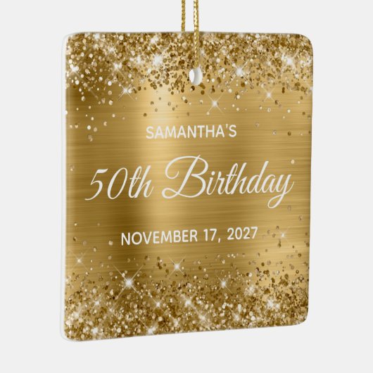 きらびやかなゴールドフォイルグラム50誕生日 セラミックオーナメント (右)