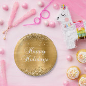 きらびやかなゴールドフォイルハッピーホリデー ペーパープレート (パーティー)