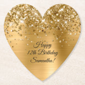 きらびやかなゴールドフォイルハッピー12誕生日 ペーパーコースター (正面)