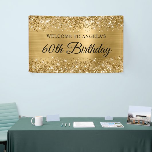 きらびやかなゴールドフォイル60th誕生日へようこそ 横断幕 (トレードショー)