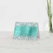 きらびやかなシルバーとターコイズフォイル40th誕生日 サンキューカード (裏面)