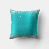 きらびやかなシルバーとターコイズブルーモノグラムの クッション (裏面)