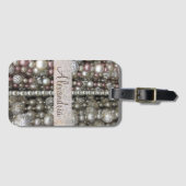 きらびやかなシルバーとピンクのビーズ パーソナライズされた ラゲッジタグ (正面横)