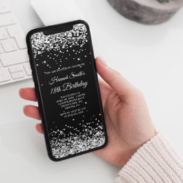 きらびやかなシルバーとブラック18誕生日 招待状