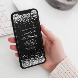 きらびやかなシルバーとブラック18誕生日 招待状