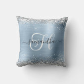きらびやかなシルバーとライトブルーモノグラムの クッション (正面)