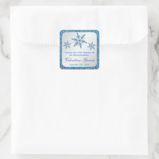 きらびやかなシルバーアクアブルーグリーン雪片ステッカー スクエアシール (バッグ)