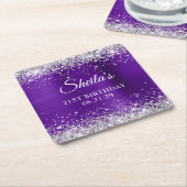 きらびやかなシルバーインディゴパープルフォイル21歳の誕生日 スクエアペーパーコースター (アングル)