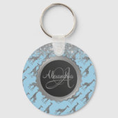 きらびやかなシルバーキリンの夢のようなブルーモノグラム キーホルダー (裏面)