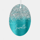 きらびやかなシルバーターコイズブルーグラーム名 メタルオーナメント (正面右)
